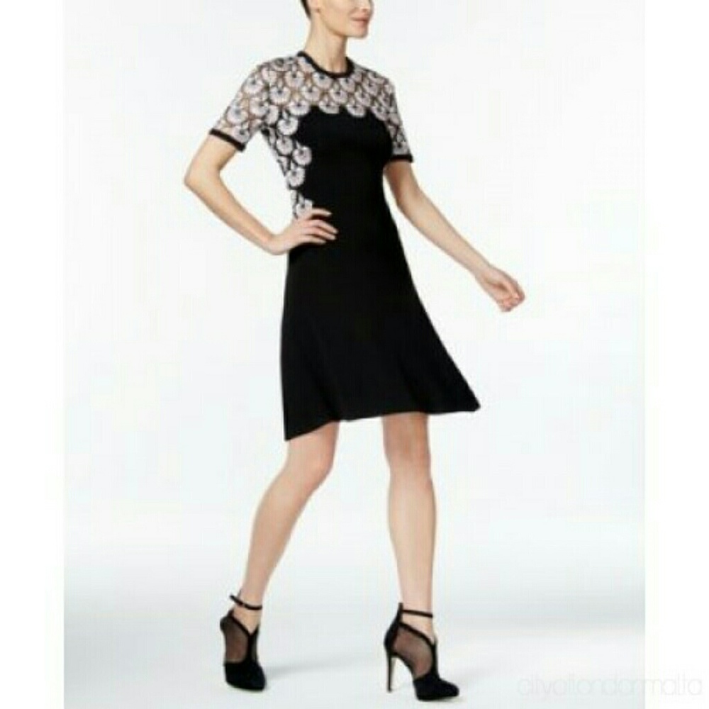 Yyigal Black and Pink Embroidered Top Dress